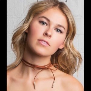 4/$20 Brown Suede Wrap Necklace 14K gold detail